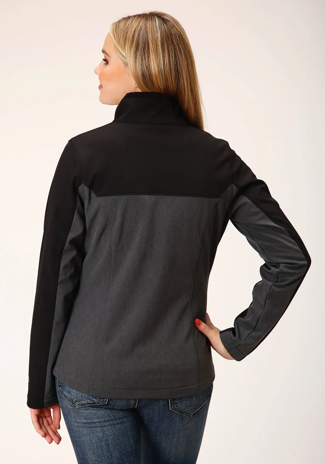 Roper Womens Zip Grey/Black Polyester Softshell Jacket All Around Fit Weekend Style Modern