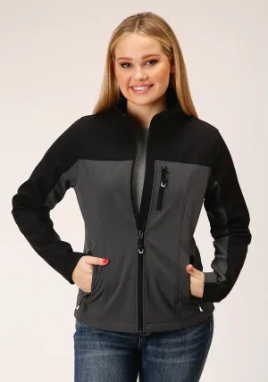 Minimal Touch Roper Womens Zip Grey/Black Polyester Softshell Jacket Roper Womens Zip Grey/Black Polyester Softshell Jacket Plain Comfort