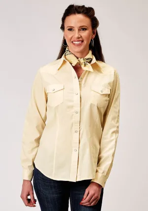 Minimalist Design Roper Womens 1985 Solid Broadcloth Warm Ecru Cotton Blend L/S Shirt Bold Graphics Tailored Silhouette Roper Womens 1985 Solid Broadcloth Warm Ecru Cotton Blend L/S Shirt