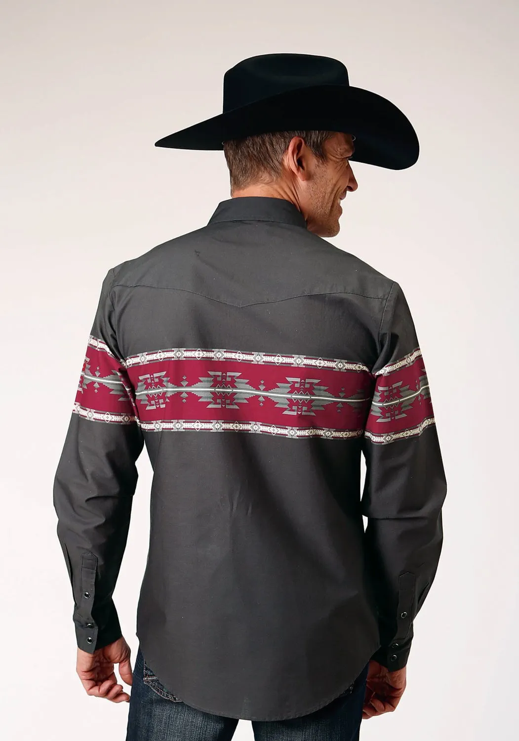 bohemian flair Roper Mens Aztec Border Black 100% Cotton L/S Shirt