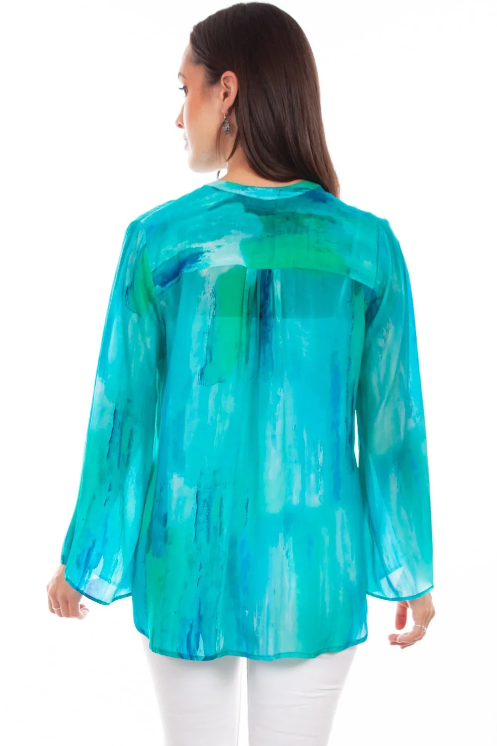 Stylish Choice Everyday Loose Music Event Scully Womens Artful Tie-Dye Aqua Rayon L/S Blouse