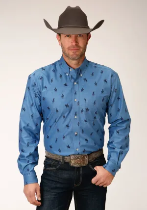 Minimalist Look Roper Mens Blue Cotton Blend Horseman Oxford BD L/S 1 Pkt Shirt Roper Mens Blue Cotton Blend Horseman Oxford BD L/S 1 Pkt Shirt Ultra Soft Interior Soft Stretch Collar