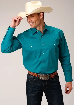 Minimalist Look Roper Mens Turquoise 100% Cotton Poplin Stretch L/S Tall Shirt V-neck style Formal Elegance Roper Mens Turquoise 100% Cotton Poplin Stretch L/S Tall Shirt