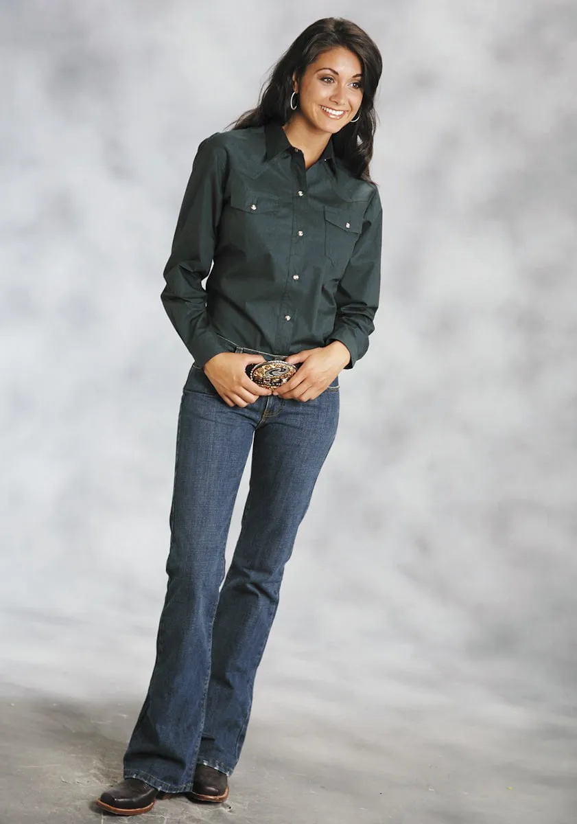 Bold Hue Roper Womens Green 100% Cotton L/S Solid Poplin Snap L/S Western Shirt