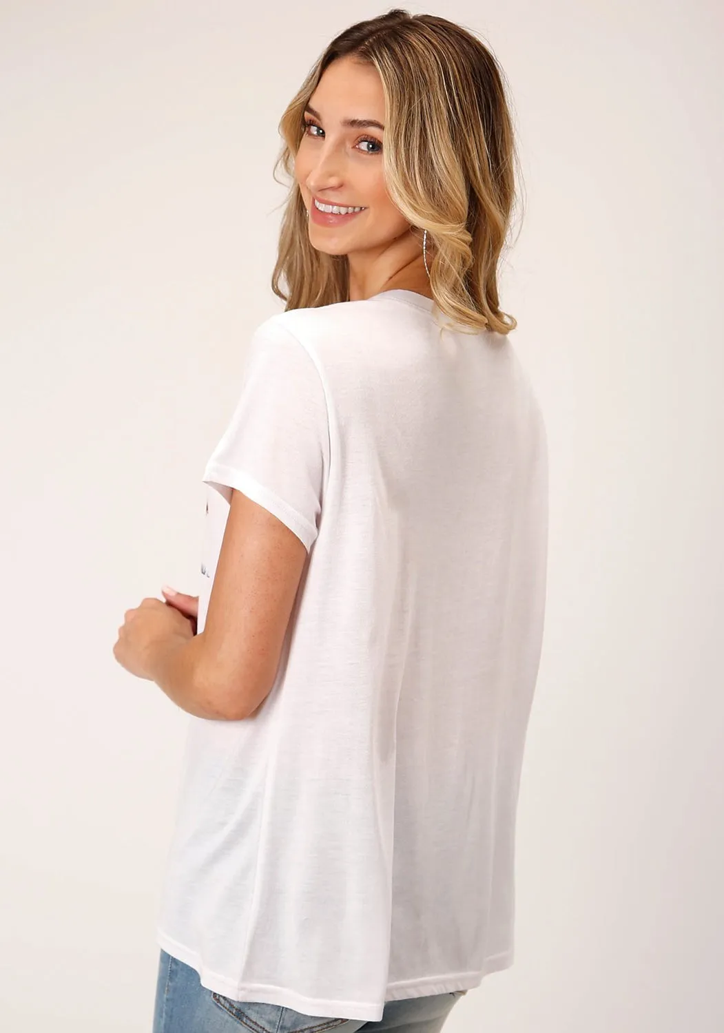 networking event Roper Womens Patriotic Buffalo White Poly/Rayon S/S T-Shirt