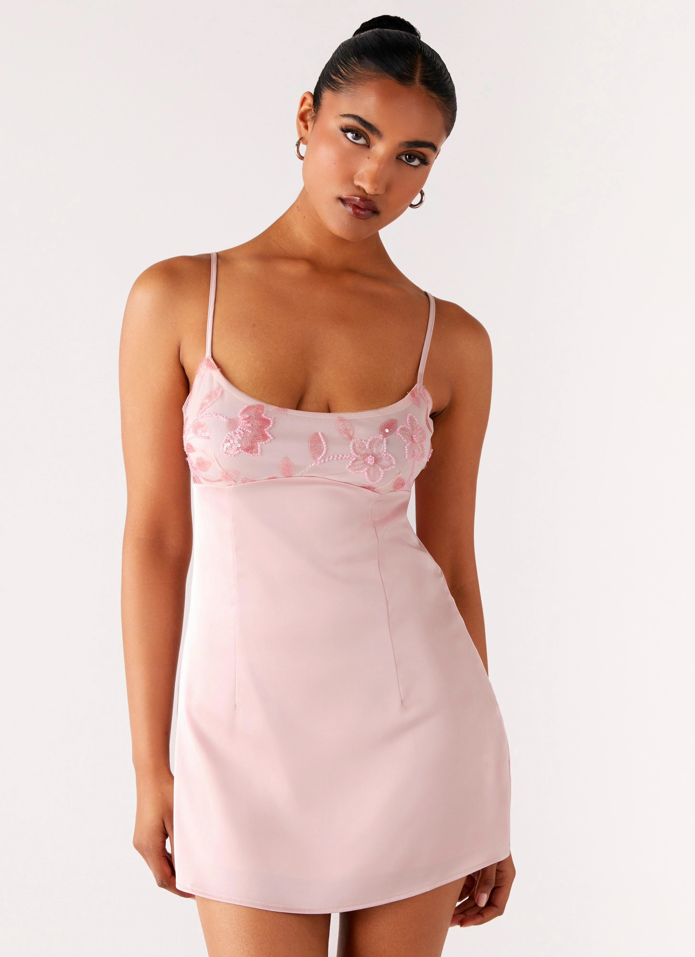Zion Beaded Mini Dress - Pink Effortless Elegance