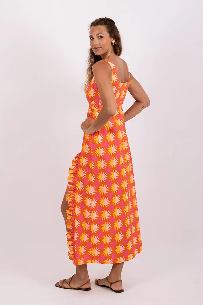 All-Purpose Wear Light Base Mirette Long Dress in Yuma Print