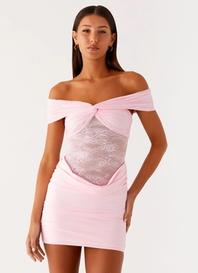 Mirror Shine Either Way Off Shoulder Mini Dress - Baby Pink Either Way Off Shoulder Mini Dress - Baby Pink Side Tie
