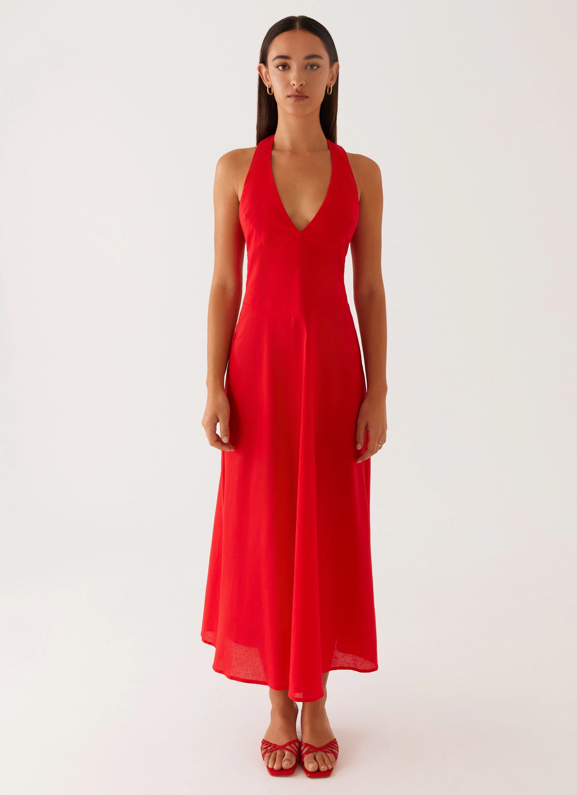 Abstract Pattern Falling For You Midi Dress - Red