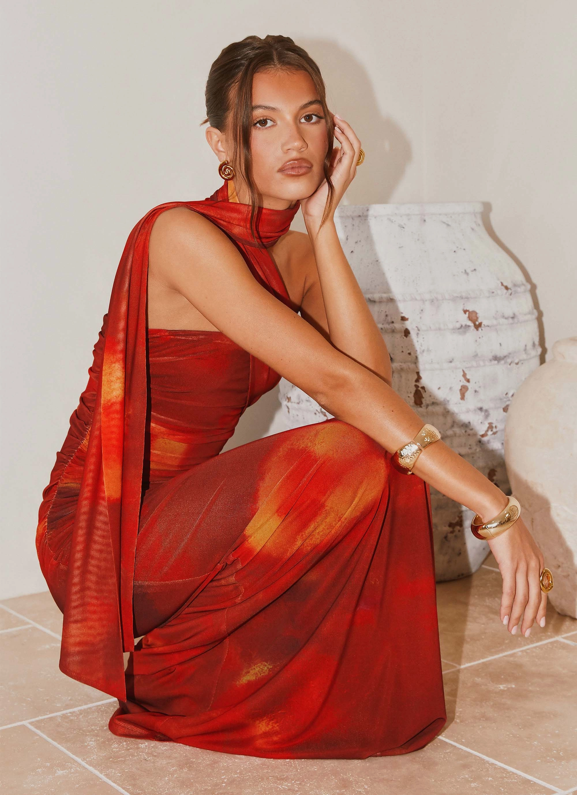 Songbird Maxi Dress - Scarlet Blur Classic Layer Silky Mood