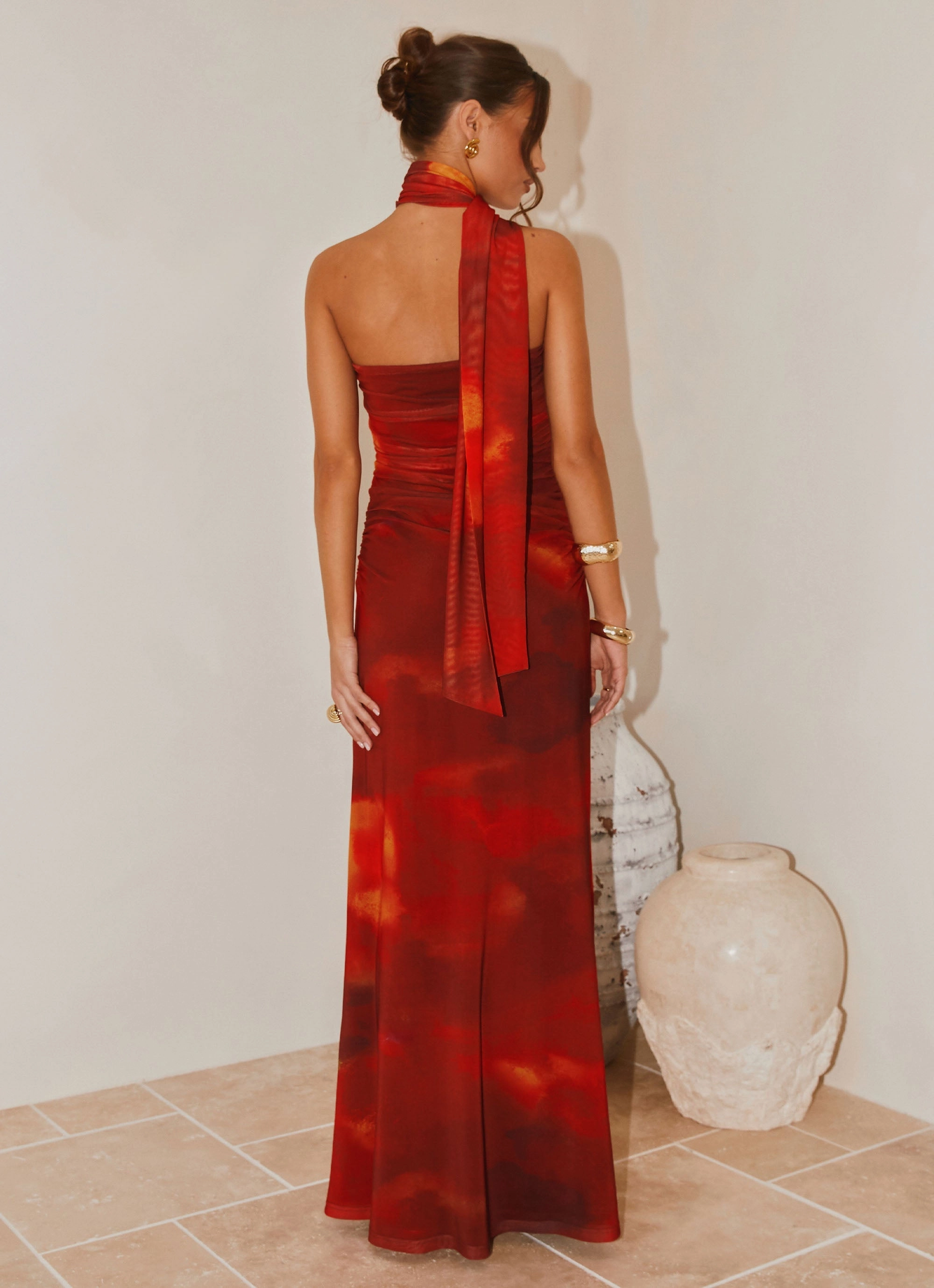 Songbird Maxi Dress - Scarlet Blur Neutral Flow Gathered-Detail