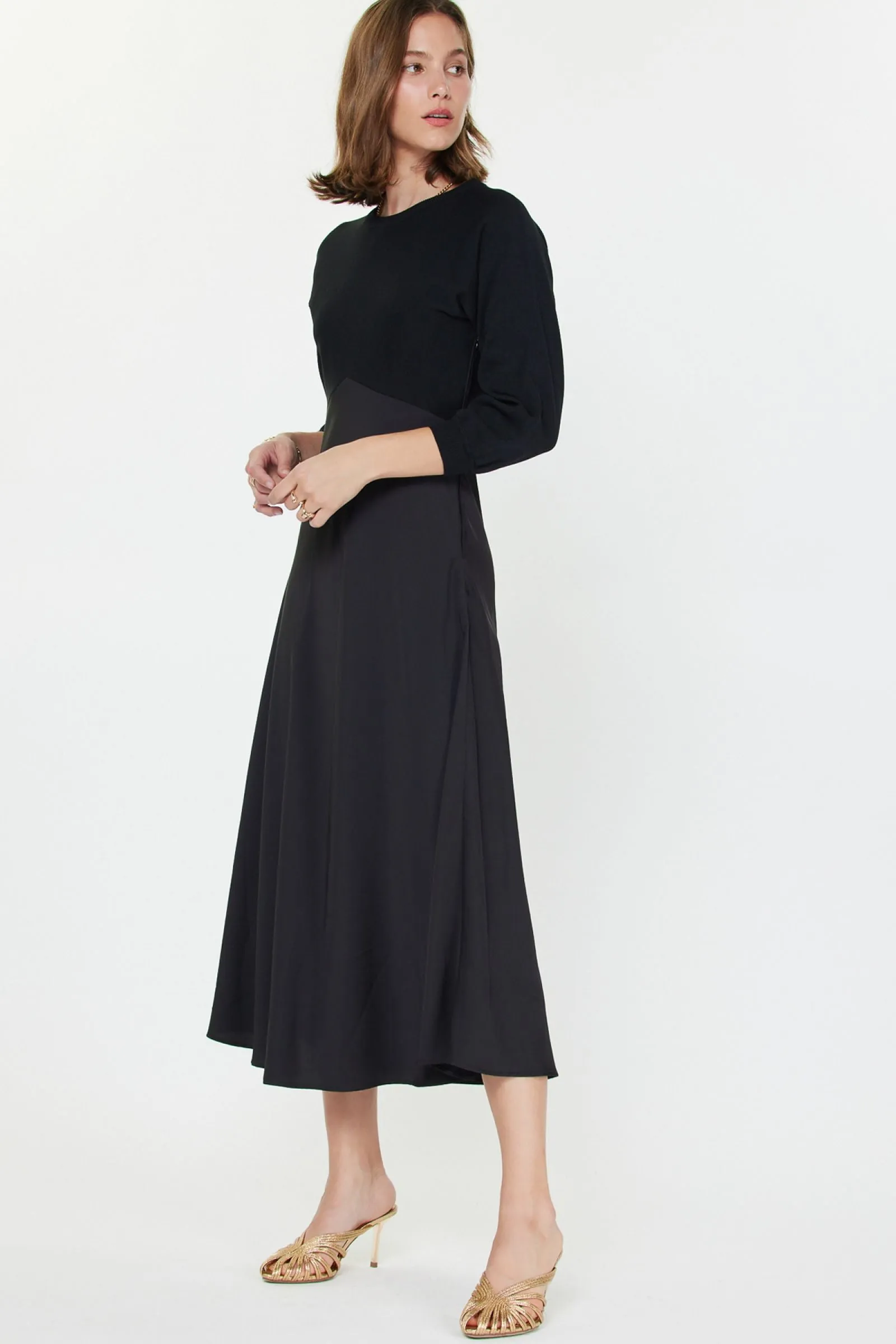 MIXED MEDIA SWEATER DRESS Side-Slit