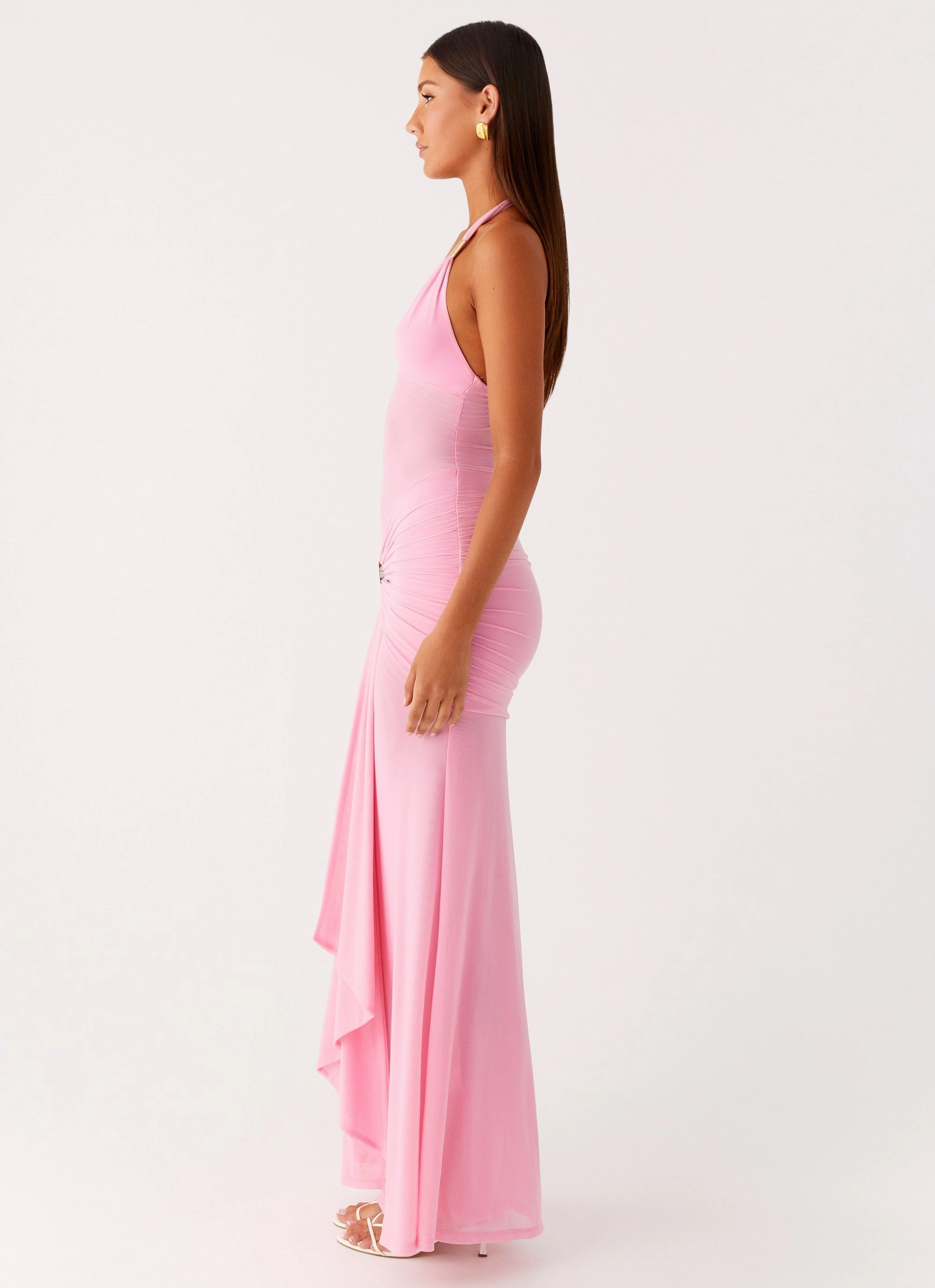 Miyah Halter Hardware Maxi Dress - Baby Pink Coral Soft Easy to Wear