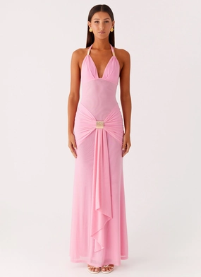 Miyah Halter Hardware Maxi Dress - Baby Pink Fine Detailing Breeze Grace soft look Miyah Halter Hardware Maxi Dress - Baby Pink