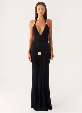 Miyah Halter Hardware Maxi Dress - Black Thermoregulating Fiber Delicate Tone Miyah Halter Hardware Maxi Dress - Black