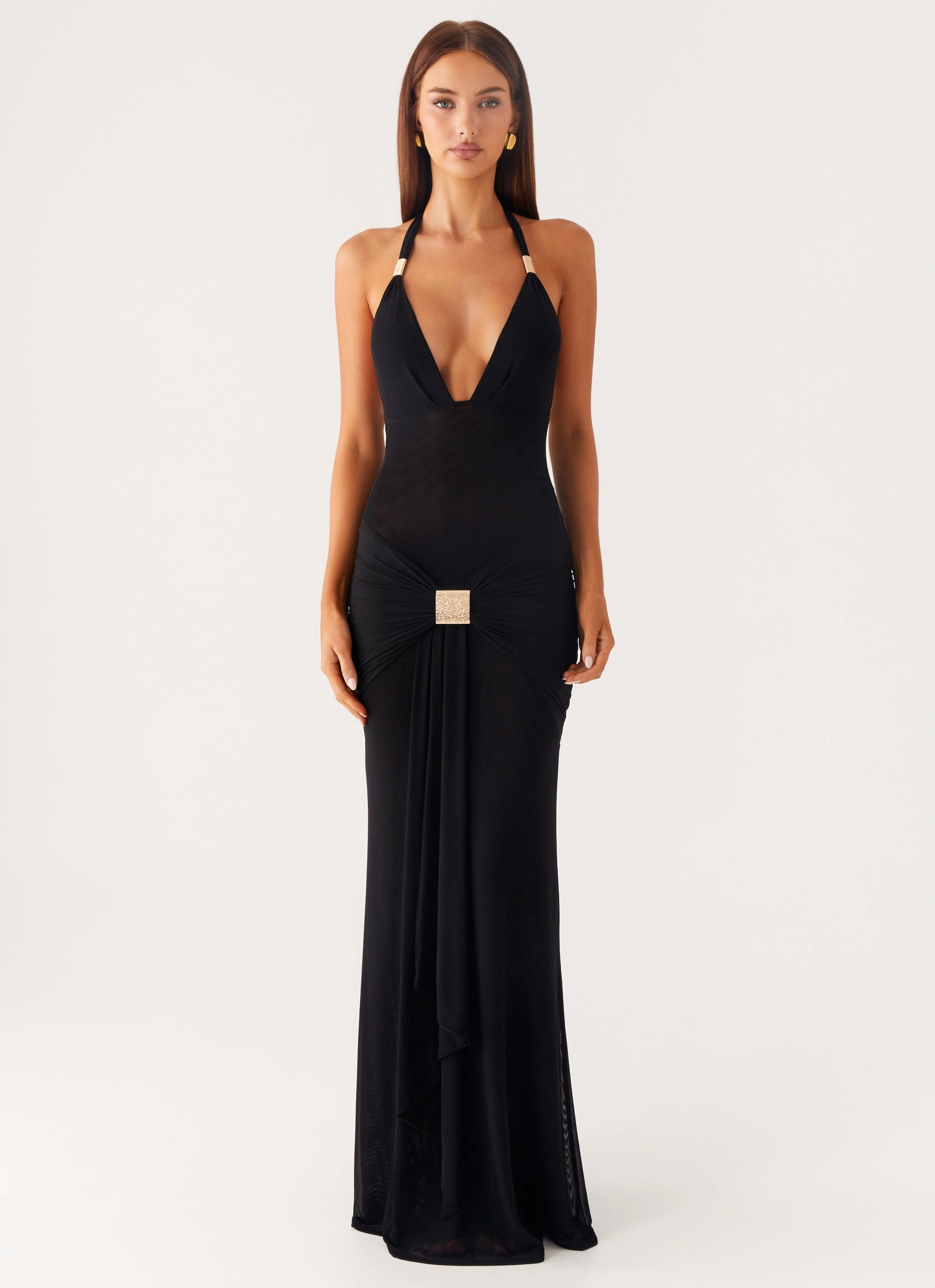 Delicate Tone Miyah Halter Hardware Maxi Dress - Black