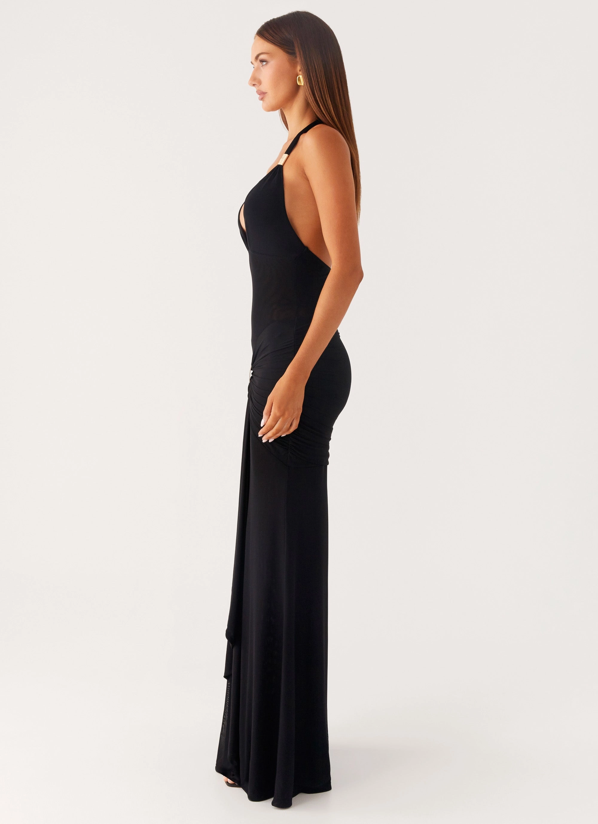 Miyah Halter Hardware Maxi Dress - Black EcoFriendlyDye WrinkleResistantFinish