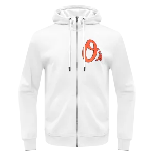 MLB BALTIMORE ORIOLES CLASSIC CHENILLE MEN'S FZ PO HOODIE (WHITE)