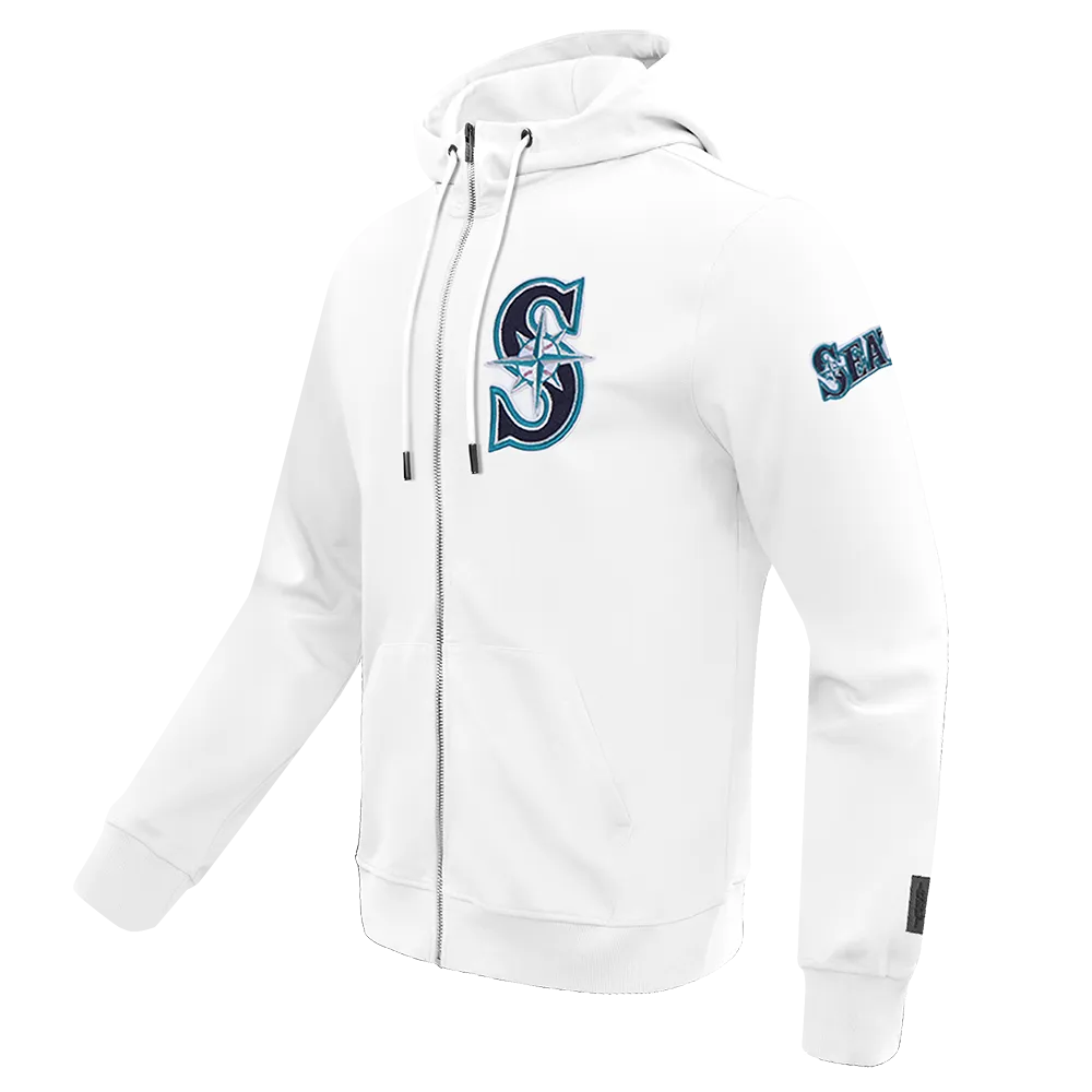 MLB SEATTLE MARINERS CLASSIC CHENILLE MEN'S FZ PO HOODIE (WHITE)