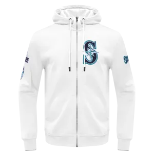 MLB SEATTLE MARINERS CLASSIC CHENILLE MEN'S FZ PO HOODIE (WHITE)