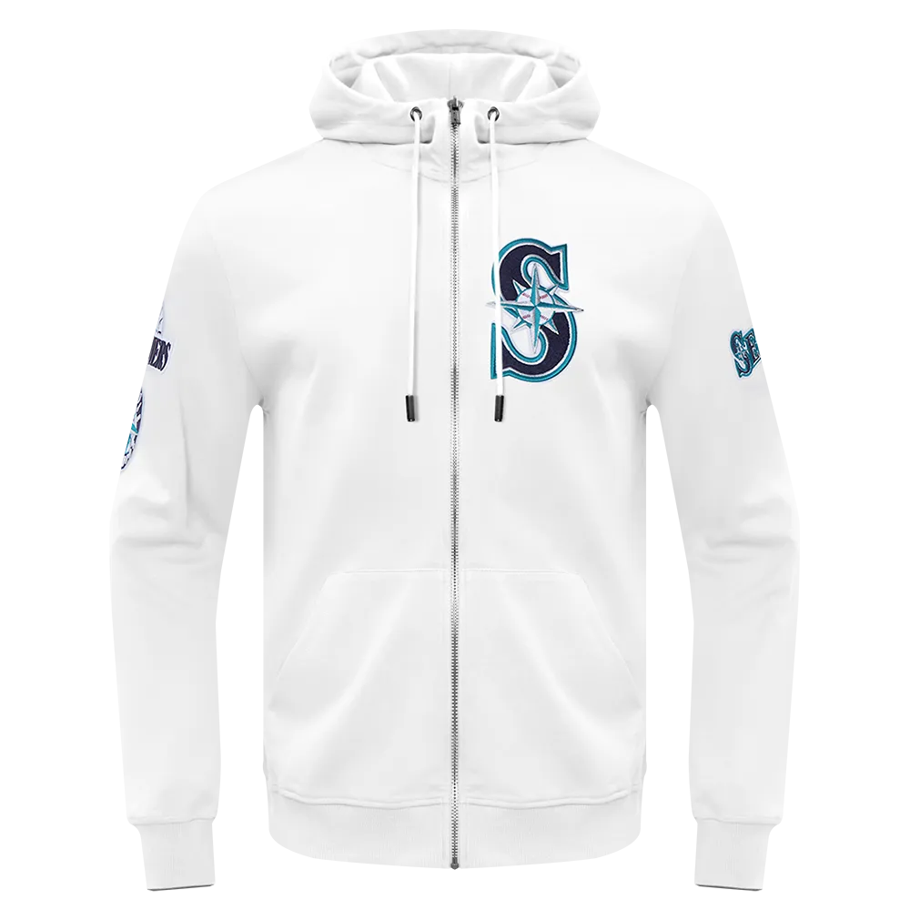 MLB SEATTLE MARINERS CLASSIC CHENILLE MEN'S FZ PO HOODIE (WHITE)
