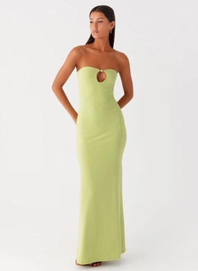 Moara Cut Out Maxi Dress - Lime Green Smart Waistband Quilted-Texture Spring Ready Moara Cut Out Maxi Dress - Lime Green