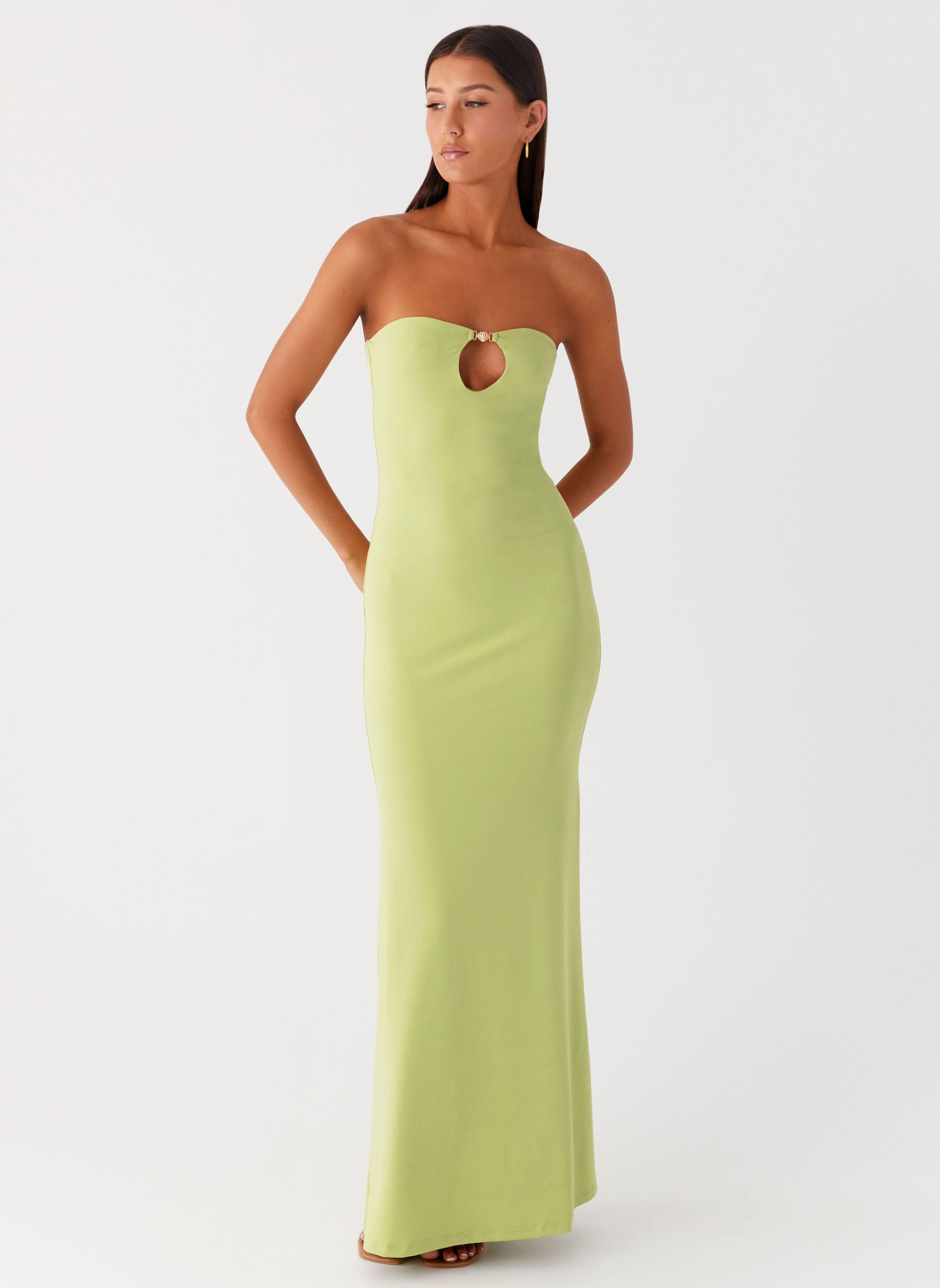 Quilted-Texture Spring Ready Moara Cut Out Maxi Dress - Lime Green