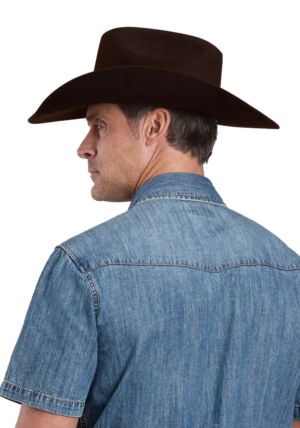 Eco-friendly Anti Odor Treatment Stetson Mens Turquoise Hex Snaps Stonewashed Denim 100% Cotton S/S Shirt