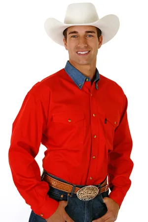 Modern Fit Roper Mens Basics Red 100% Cotton L/S Tall Denim Contrast Western Shirt Low Profile Pocket Design Roper Mens Basics Red 100% Cotton L/S Tall Denim Contrast Western Shirt