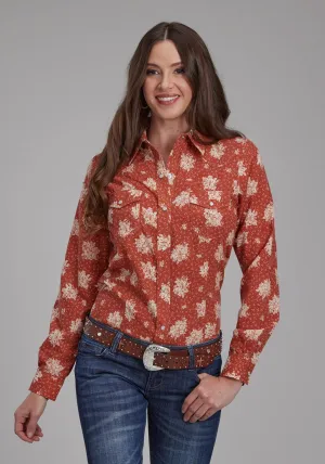 Modern Look Roper Womens 2282 Floral Orange/Cream Cotton Blend L/S Shirt Roper Womens 2282 Floral Orange/Cream Cotton Blend L/S Shirt V-Neck