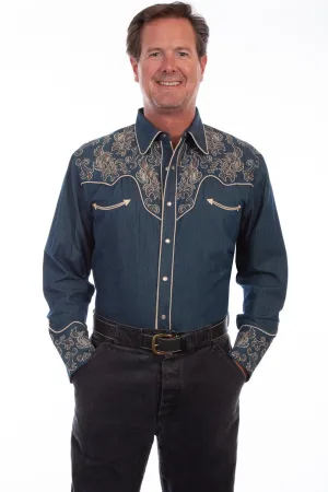 Modern Look Scully Mens Denim 100% Cotton Leafy Scroll L/S Shirt Gift Idea Scully Mens Denim 100% Cotton Leafy Scroll L/S Shirt