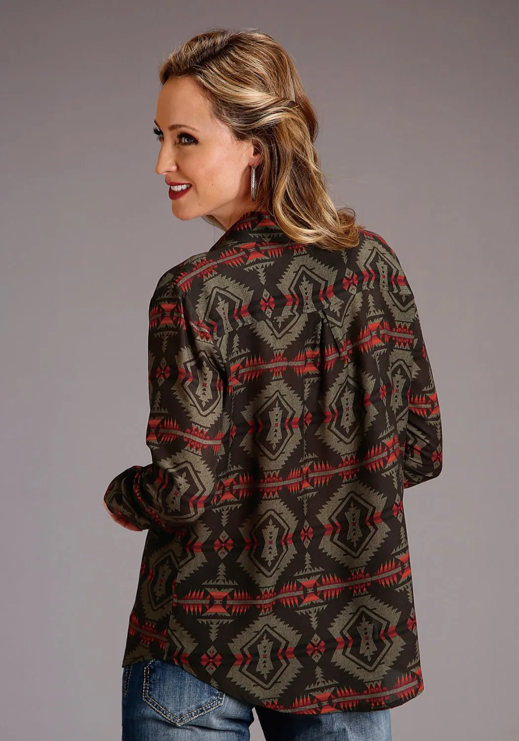 Airy Touch Stetson Womens Brown Rayon/Nylon Challis Blanket L/S Blouse