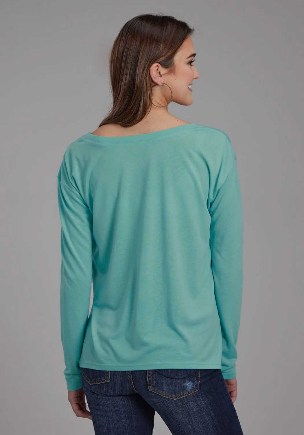 Roper Womens Wanderlust Turquoise Poly/Rayon L/S T-Shirt Unisex Look General Fit