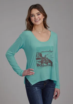 Modern Silhouette Roper Womens Wanderlust Turquoise Poly/Rayon L/S T-Shirt Roper Womens Wanderlust Turquoise Poly/Rayon L/S T-Shirt Weekend Getaway Minimalist Breathable Traveler Gear Earthy