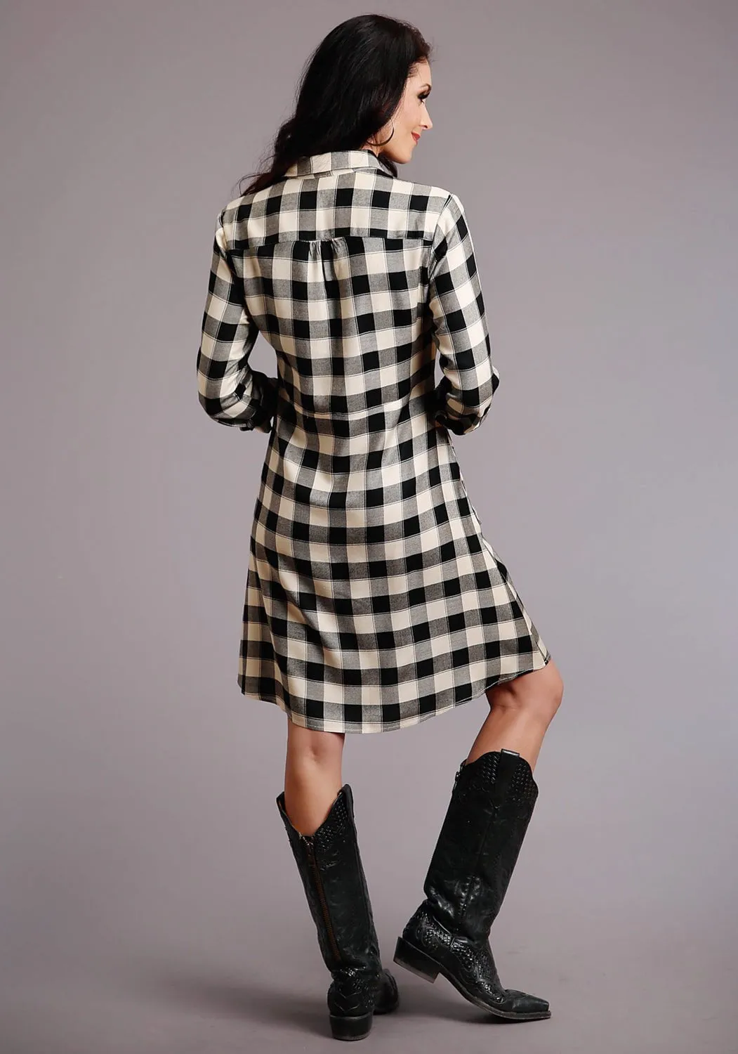 Stetson Womens Black Rayon/Nylon Buffalo Plaid L/S Dress Daily Go