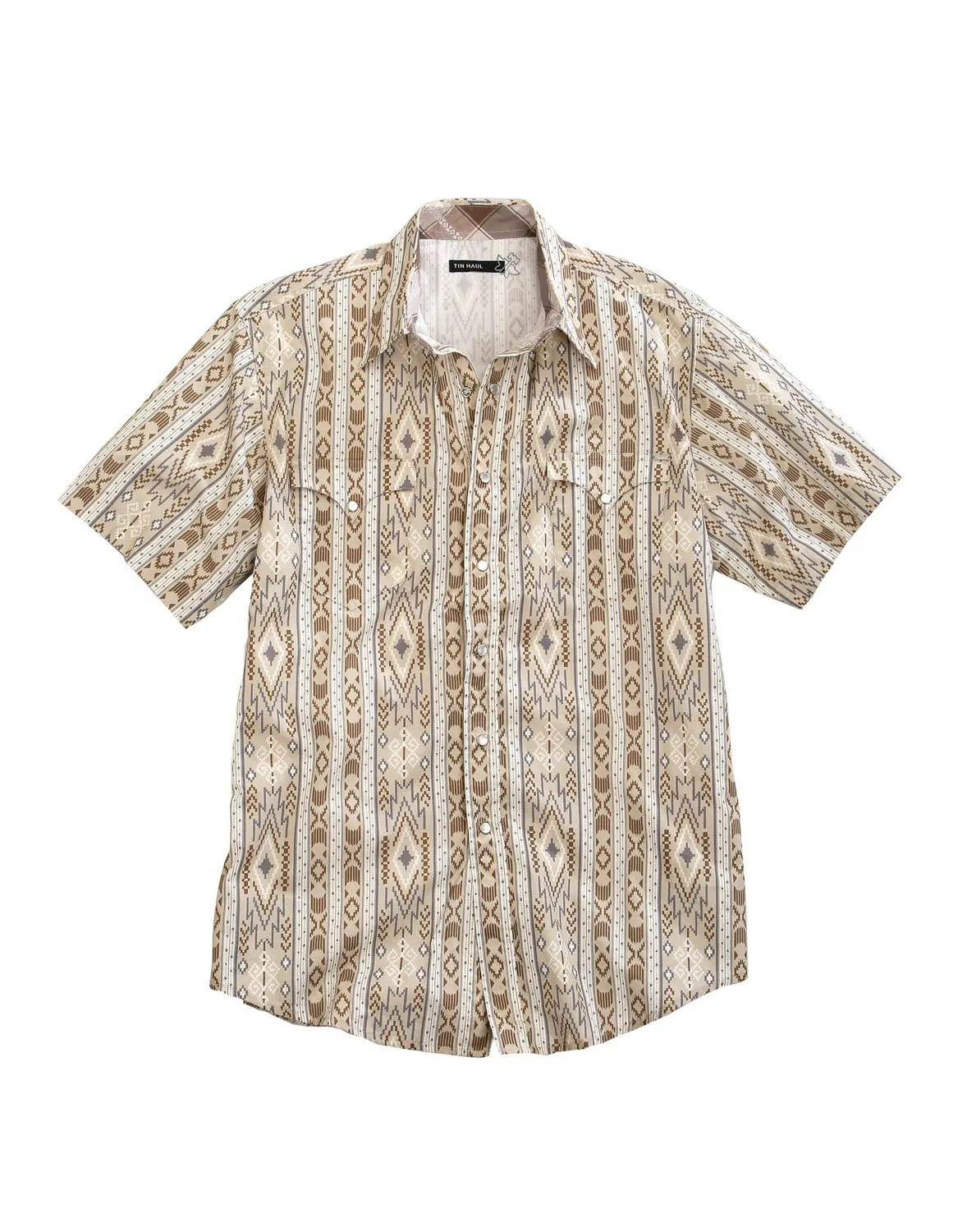 Tin Haul Mens Grey 100% Cotton Tribal Wallpaper S/S Shirt Unisex wear Sporty Appeal