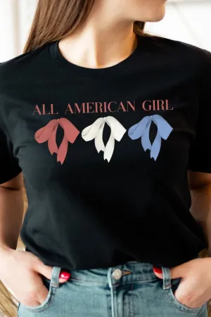 Modern Top All American Girl Bow Basic Graphic Tee S-XL All American Girl Bow Basic Graphic Tee S-XL Multi Panel Structure