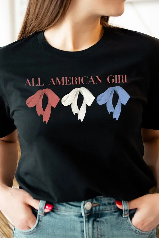 All American Girl Bow Basic Graphic Tee S-XL Multi Panel Structure