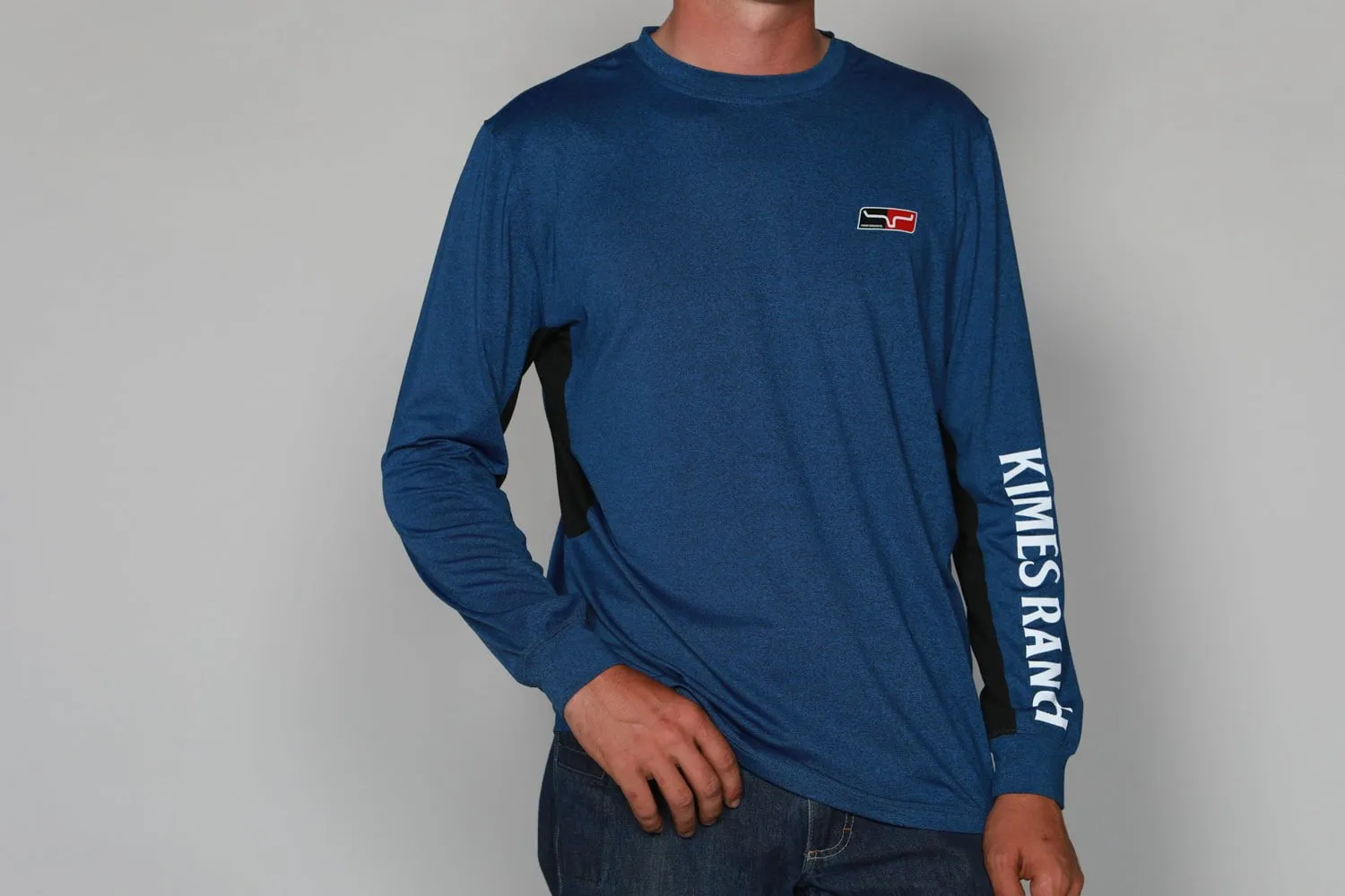 Kimes Ranch Mens K1 Tech Tee Navy Heather Polyester Blend L/S T-Shirt Trendy Vibes