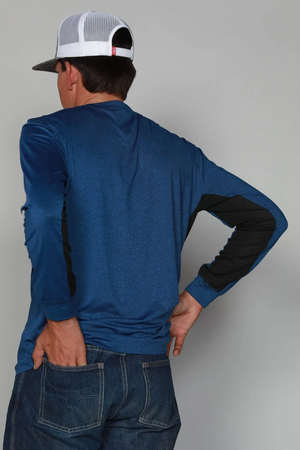 Kimes Ranch Mens K1 Tech Tee Navy Heather Polyester Blend L/S T-Shirt Polished Placket Vibrant Hue