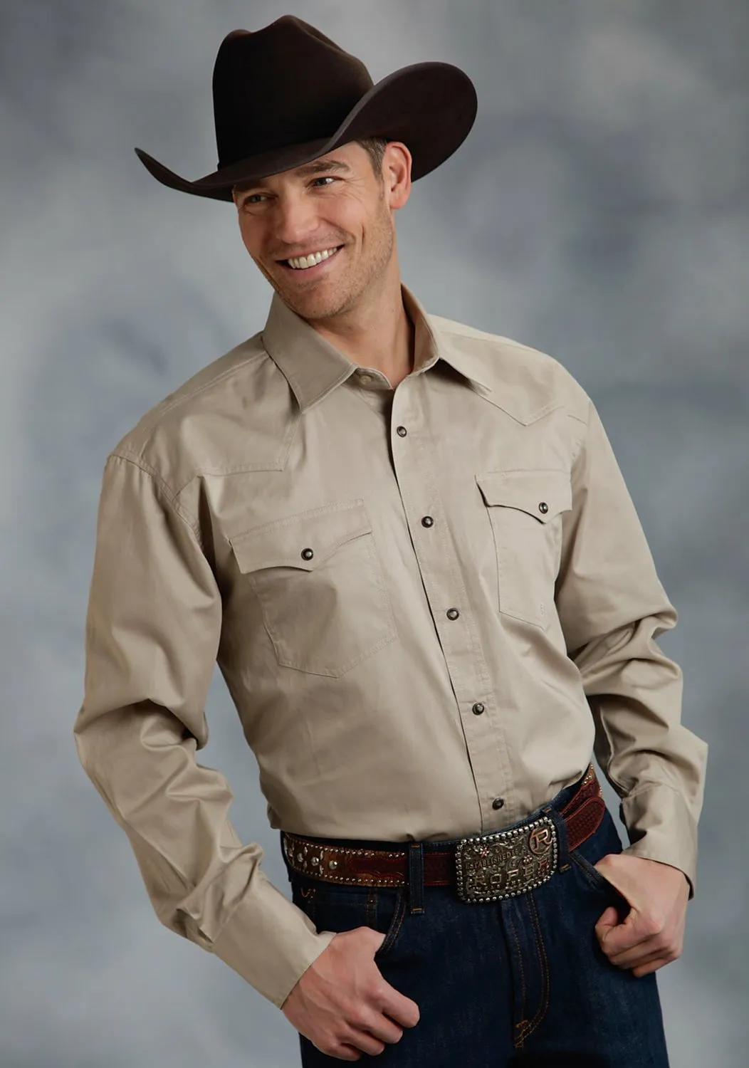 Timeless Fit Roper Special Program Mens Tan 100% Cotton L/S Poplin Western Shirt