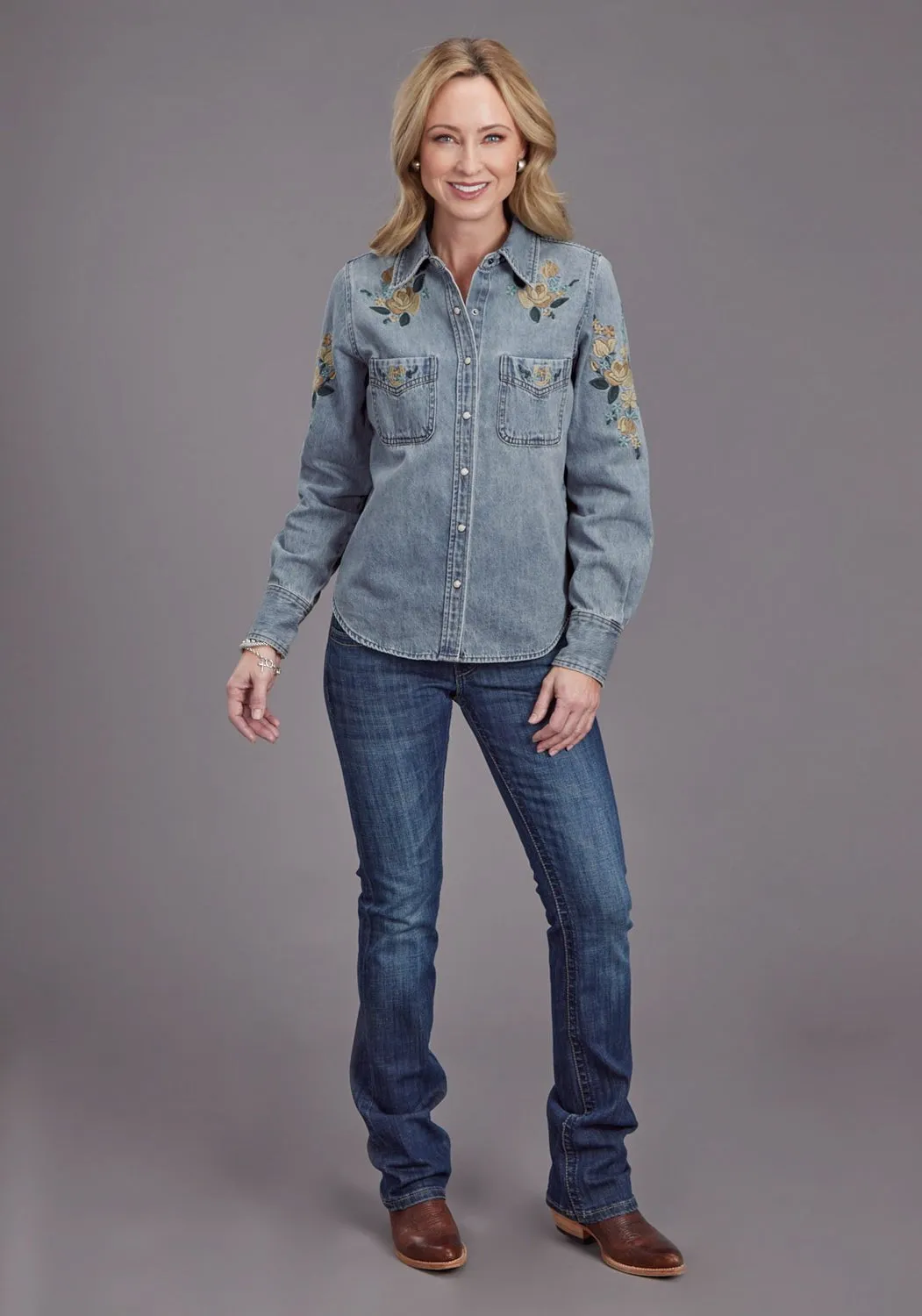 Stetson Womens Loose Fitting Light Denim 100% Cotton L/S Blouse Versatile Design