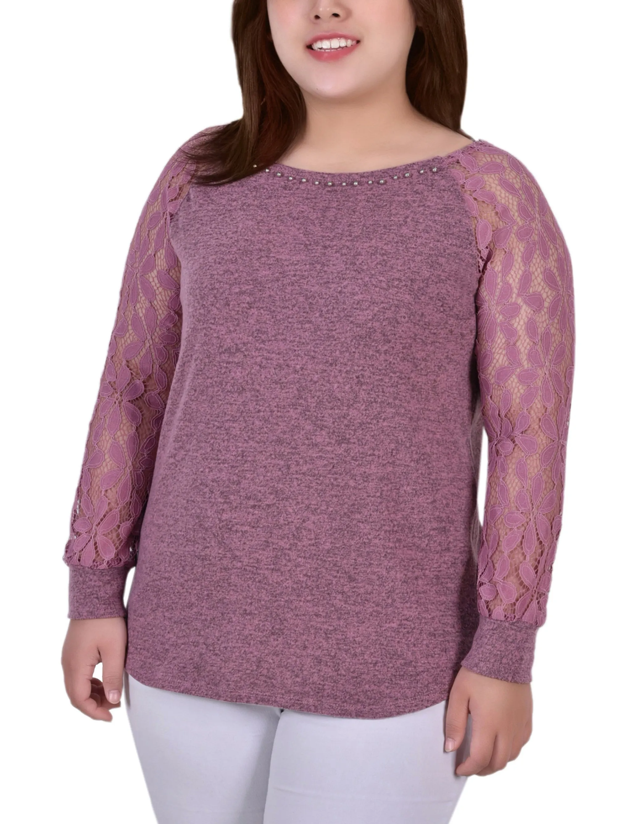 Soft touch evening dress Plus Size Long Lace Sleeve Top