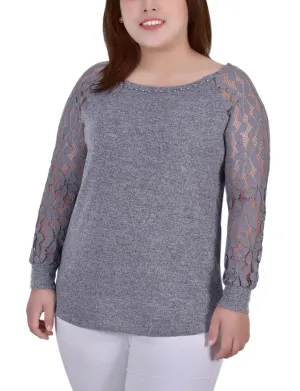 Modern Wearable Plus Size Long Lace Sleeve Top Plus Size Long Lace Sleeve Top Bright Bloom Chic Design