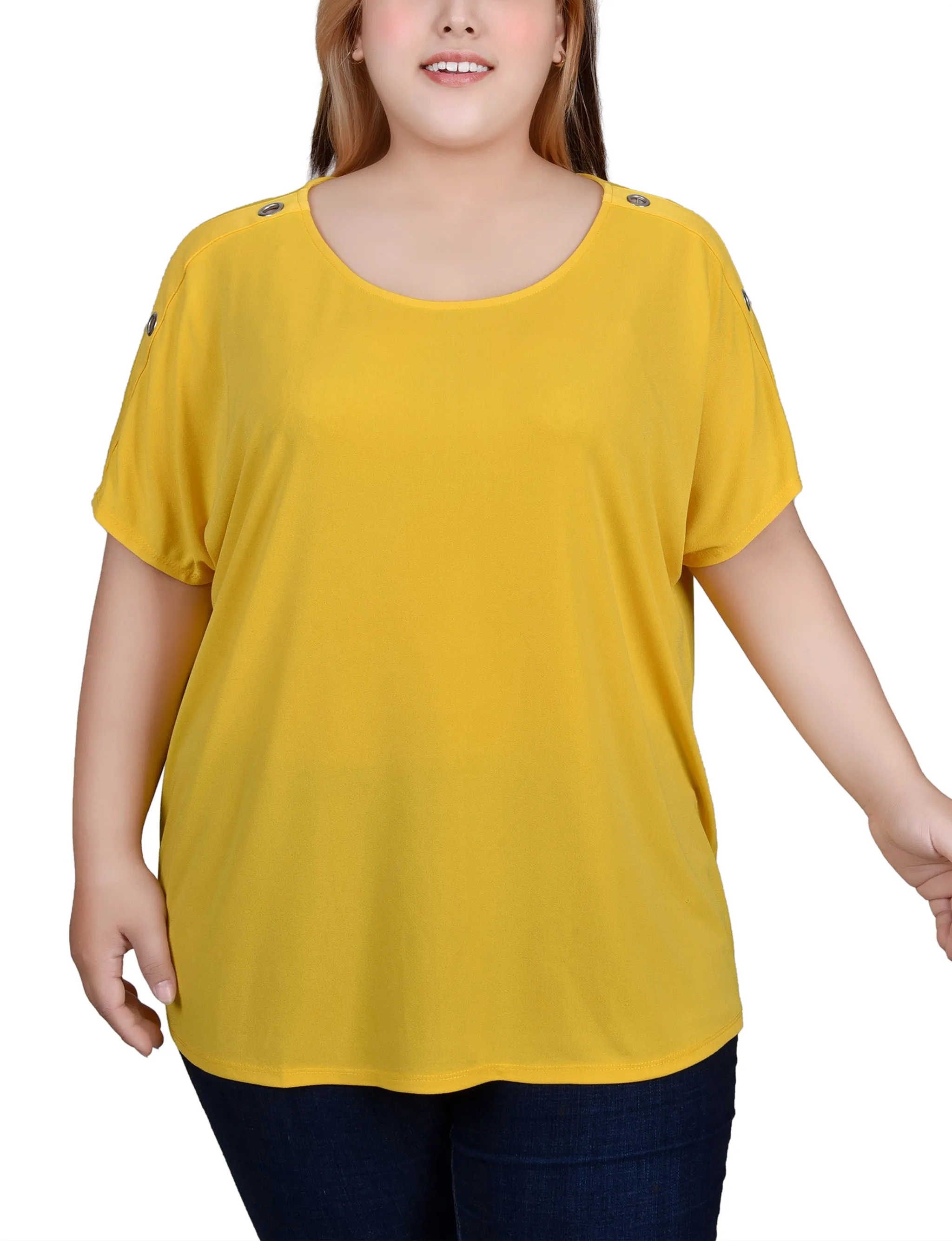Elegant Wearable Linen-Blend Plus Size Short Sleeve Extended Sleeve Tunic Top