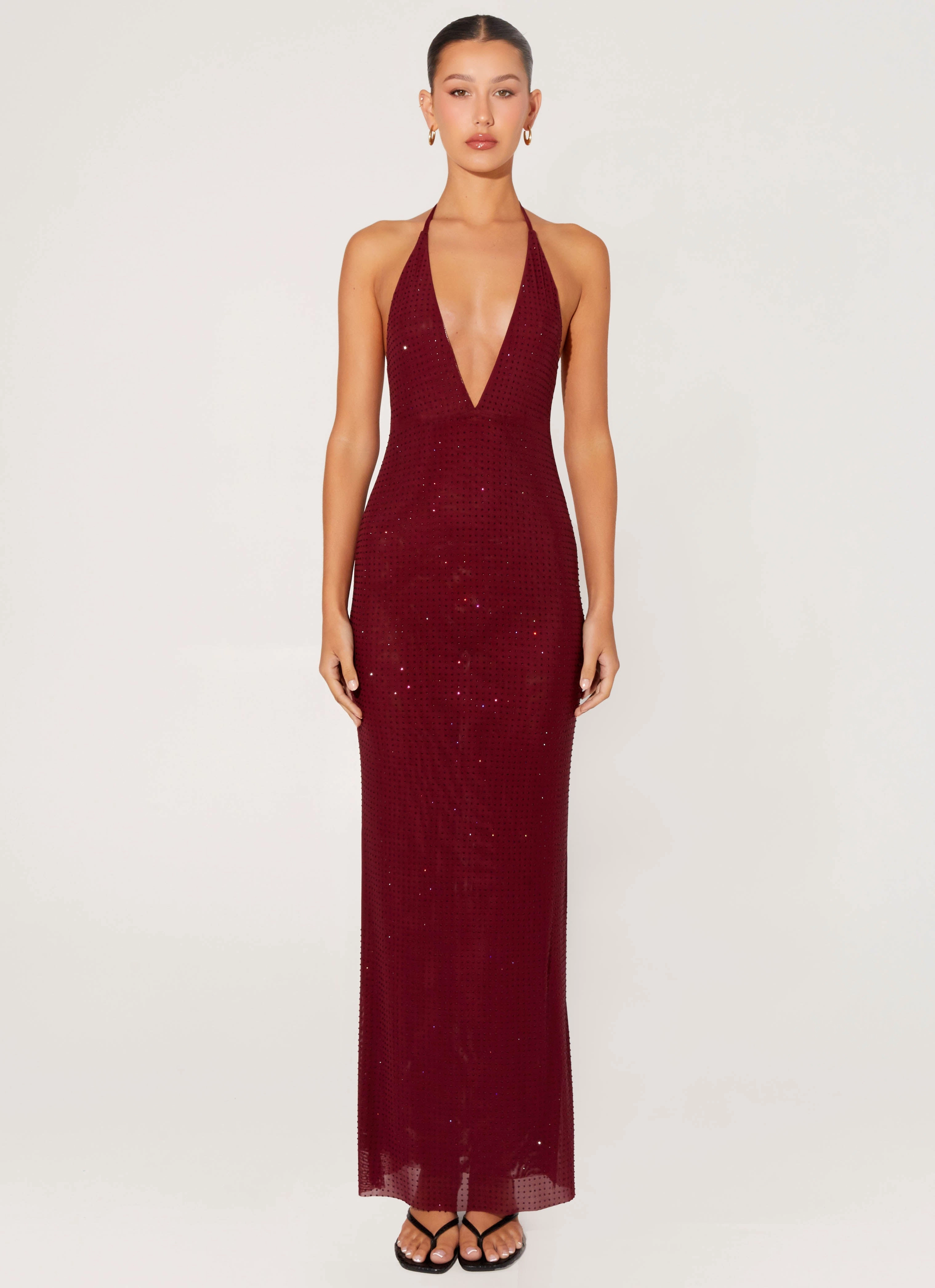 Keliese Beaded Maxi Dress - Burgundy Cool Motion