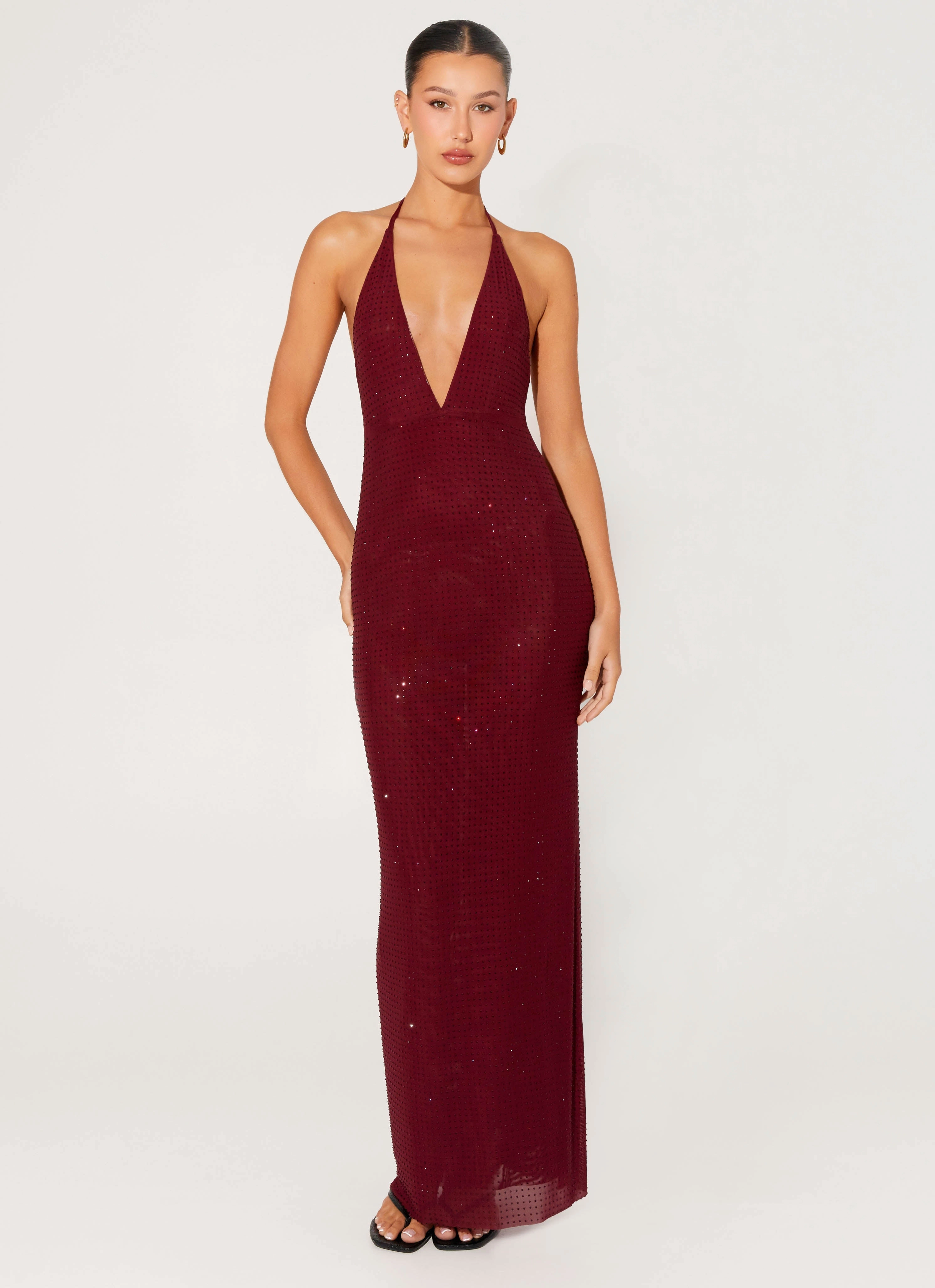 Gentle Texture Quick Glam Keliese Beaded Maxi Dress - Burgundy