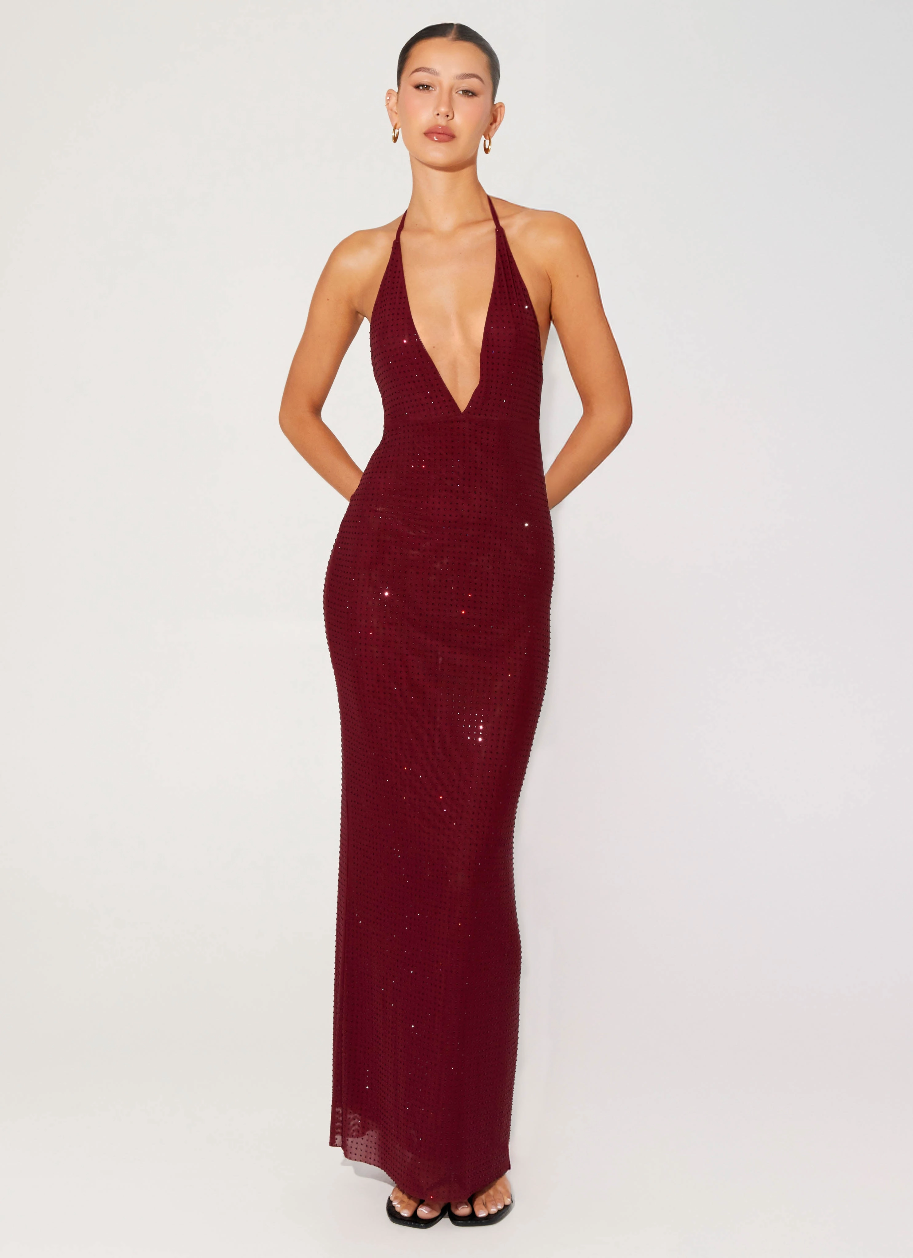 Chill Lines Keliese Beaded Maxi Dress - Burgundy