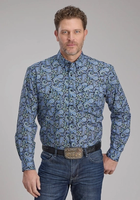 Modern Vibes Roper Mens 2239 Cobalt Paisley Blue 100% Cotton Btn L/S Shirt Roper Mens 2239 Cobalt Paisley Blue 100% Cotton Btn L/S Shirt Vibrant color