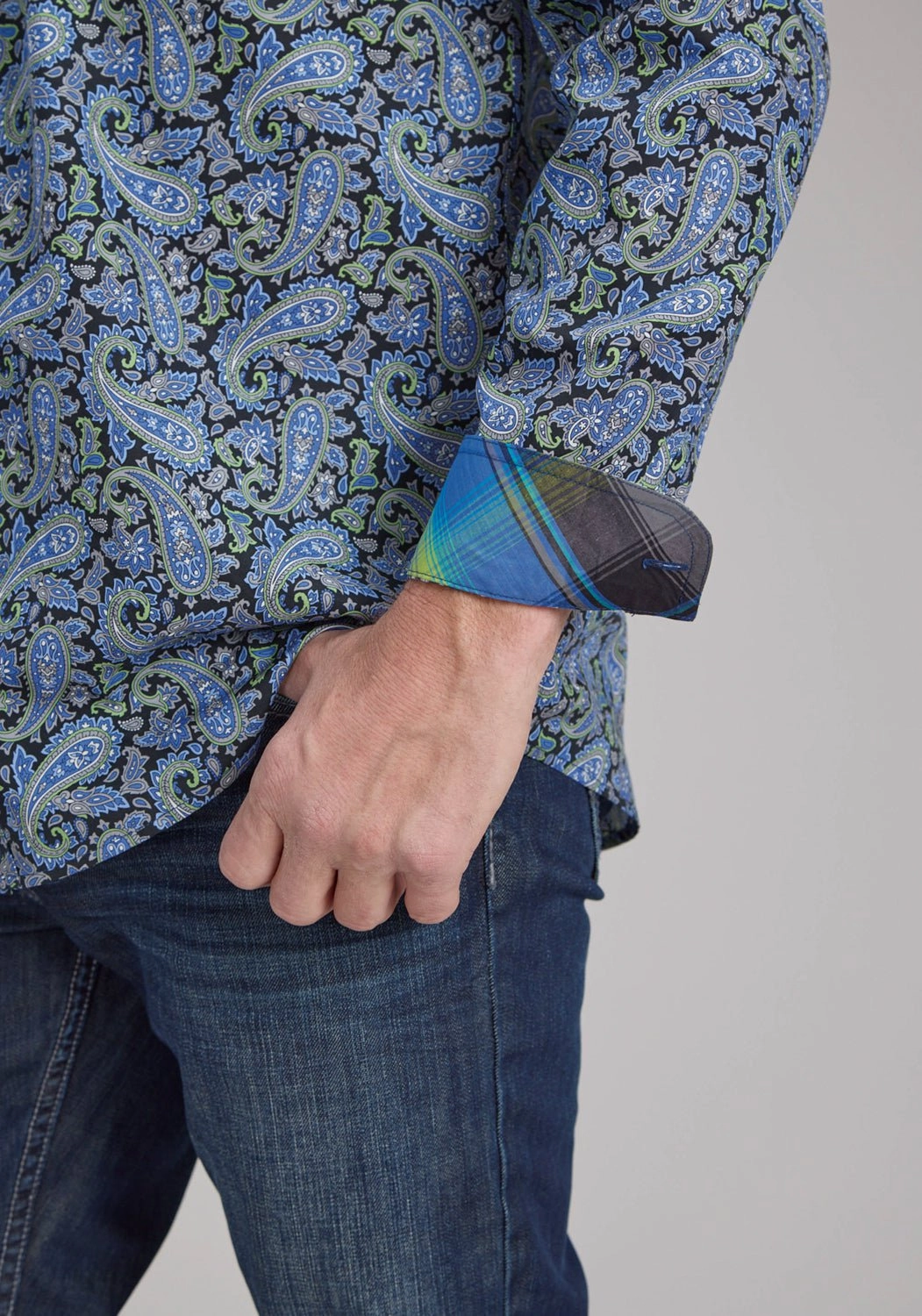 Patterned Texture Soft Wear Roper Mens 2239 Cobalt Paisley Blue 100% Cotton Btn L/S Shirt